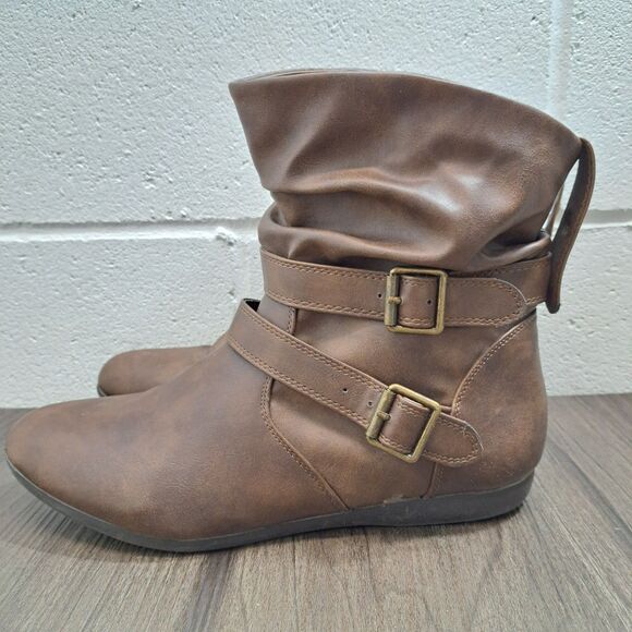 Joe Boxer Slouchy Boots. Brown Casual Pull On Boots With Buckle Women's Size 8 M - Picture 1 of 7